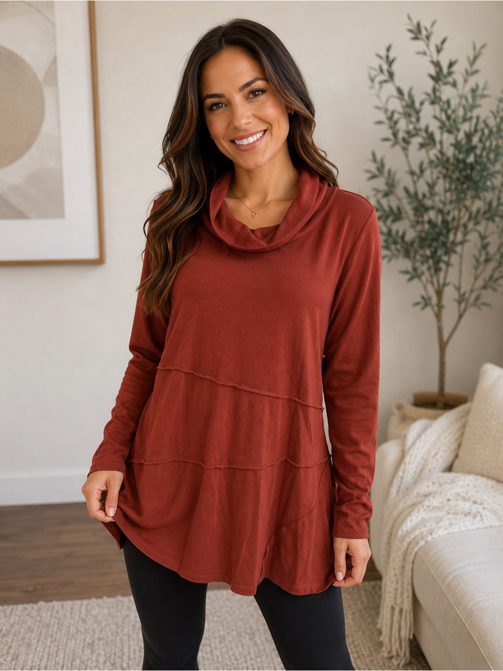 Soft Surroundings Cotton Burnt Orange Down Layered Long Sleeve Top Size M
